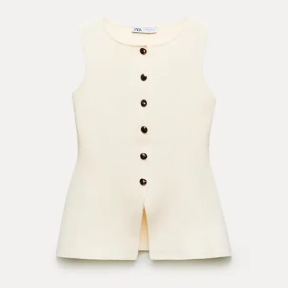 Zara Cream Sleeveless Top with Gold Buttons - Picture 2 of 3